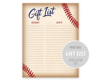 Baby Shower Gift Checklist | Party Planner | Guest List Gift Tracker | Baseball