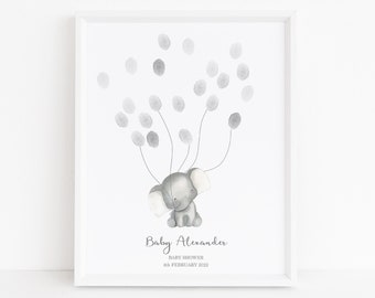 Baby Shower Fingerprint Guest Book - Elephant Baby Shower - Personalized Alternative Guest Book - Fingerprint Tree - Elephant Greenery