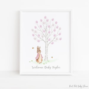 Baby Shower Fingerprint Guest Book - Peter Rabbit Baby Shower - Libro degli ospiti alternativo personalizzato - Albero delle impronte digitali - Peter Rabbit