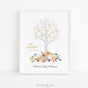 Baby Shower Fingerprint Guest Book - Autumn Baby Shower - Personalized Guest Book - Fingerprint Tree - A little Pumpkin - Fall Baby Shower