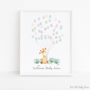Libro de invitados de huellas dactilares de ducha de bebé - Baby Shower de jirafa - Libro de invitados alternativo personalizado - Árbol de huellas dactilares - Jirafa