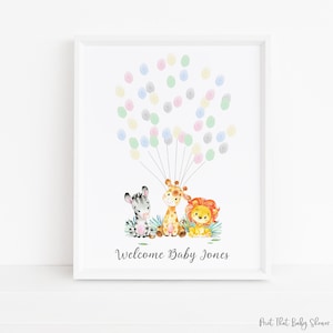 Baby Shower Fingerabdruck Gästebuch - Zebra Giraffe Baby Shower - Personalisierte Alternative Gästebuch - Fingerabdruck Baum - Jungle Theme