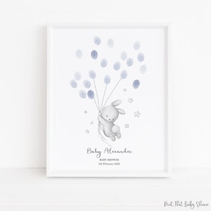 Baby Shower Fingerprint Guest Book - Bunny Rabbit Baby Shower - Personalized Alternative Guest Book - Fingerprint Tree - Little Grey Rabbit
