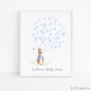 Baby Shower Fingerprint Guest Book - Peter Rabbit Baby Shower - Libro degli ospiti alternativo personalizzato - Albero delle impronte digitali - Peter Rabbit