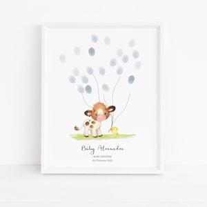 Baby Shower Fingerprint Guest Book - Farm Animals Baby Shower - Personalized Alternative Guest Book - Fingerprint Tree - Cow And Duck