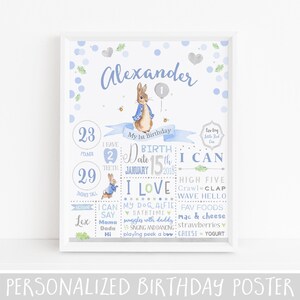 Cartel del primer cumpleaños - Cartel del cumpleaños de Peter Rabbit - Signo del hito del primer cumpleaños - Signo de pizarra del 1er cumpleaños - Cartel del 1er cumpleaños
