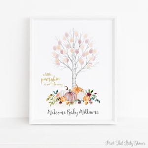 Baby Shower Fingerprint Guest Book - Autumn Baby Shower - Personalized Guest Book - Fingerprint Tree - A little Pumpkin - Fall Baby Shower