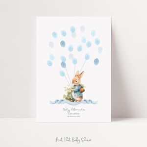 Libro degli ospiti con impronte digitali per baby shower - Peter Rabbit Baby Shower, libro degli ospiti alternativo personalizzato, albero con impronte digitali stampabile, Peter Rabbit