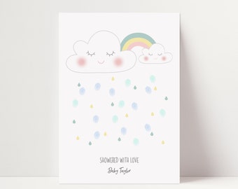 Baby Shower Fingerprint Guest Book - Rain Cloud Baby Shower - Personalized Alternative Guest Book - Fingerprint Tree - Rain Cloud