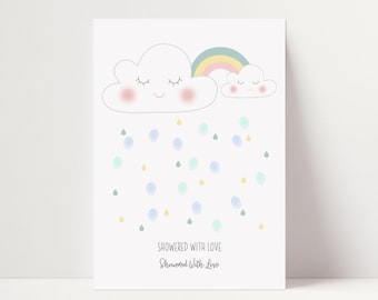 Baby Shower Fingerprint Guest Book - Rain Cloud Baby Shower - Alternative Guest Book - Fingerprint Tree - Raindrop fingerprint guest book