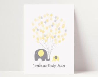 Baby Shower Fingerprint Guest Book - Elephant Baby Shower - Personalized Alternative Guest Book - Fingerprint Tree - Yellow Elephant