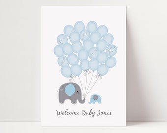 Baby Shower Signature Guest Book - Elephant Baby Shower - Personalized Alternative Guest Book - Signature Tree - Blue Elephant