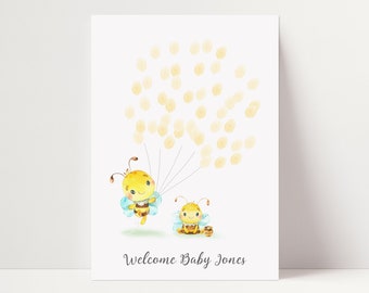 Baby Shower Fingerprint Guest Book - Bee Baby Shower - Personalized Alternative Guest Book - Fingerprint Tree - Baby Bee