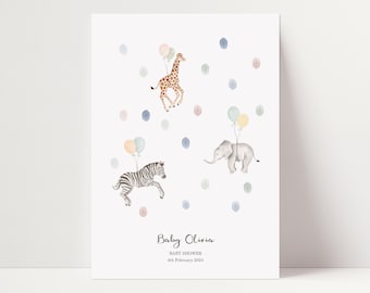 Baby Shower Fingerprint Guest Book - Elephant Baby Shower - Giraffe, Personalized Alternative Guest Book, Fingerprint Tree, Balloon Elephant