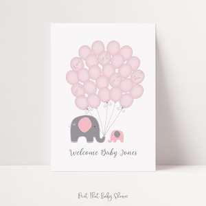 Baby Shower Signature Guest Book - Elephant Baby Shower - Personalized Alternative Guest Book - Signature Tree - Pink Elephant