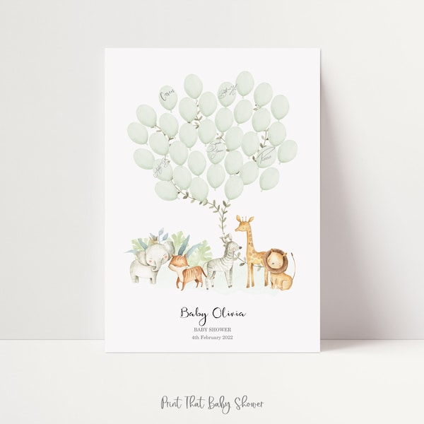 Baby Shower Fingerprint Guest Book - Elephant Giraffe Baby Shower - Personalized Alternative Guest Book - Fingerprint Tree - Elephant Safari