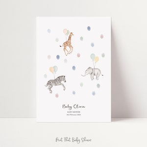 Baby Shower Fingerprint Guest Book - Elephant Baby Shower - Giraffe, Personalized Alternative Guest Book, Fingerprint Tree, Balloon Elephant