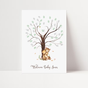 Baby Shower Fingerprint Guest Book - Woodland Bear Baby Shower - Personalized Alternative Guest Book - Fingerprint Tree - Mamma Bear