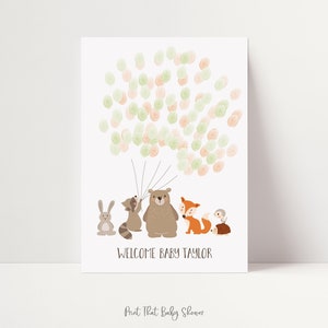 Baby Shower Fingerprint Guest Book - Woodland Baby Shower - Personalized Alternative Guest Book - Fingerprint Tree - Woodland