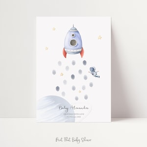 Livre d'or d'empreintes digitales pour baby shower - Shower de bébé dans l'espace - livre d'or alternatif personnalisé - arbre d'empreintes digitales - fusée spatiale - astronaute