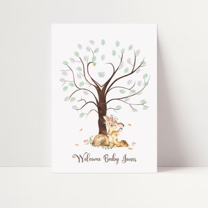 Baby Shower Fingerprint Guest Book - Woodland Deer Baby Shower - Personalized Alternative Guest Book - Fingerprint Tree - Mamma Deer