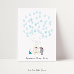 Baby Shower Fingerabdruck Gästebuch - Bär Baby Shower - Personalisiertes Alternatives Gästebuch - Fingerabdruck Baum - Vogel und Bär Freunde