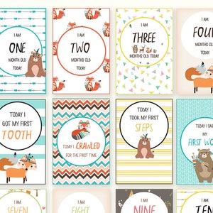 19 Woodland Baby Milestone Cards - Baby MIlestone Signs - Set of 19 Gender Neutral Milsestone Cards - Woodland