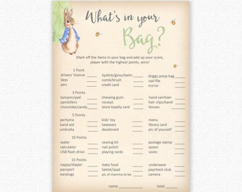 Babyparty-Spiele - Was ist in deiner Handtasche/Tasche Spiel? - Peter Rabbit - Botanische