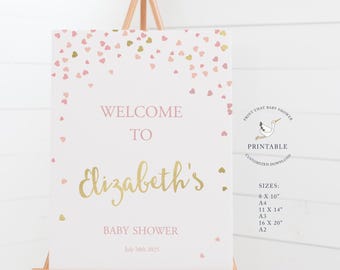 Baby Shower Welcome Sign - Printable Signs - Welcome to the Baby Shower - Personalised - Pink And Gold Confetti