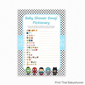 Baby Shower Spiel - Superheld Baby Shower - Emoji Pictionary - Superheld Baby Shower Printable - Baby Shower Emoji Spiel - Superheld