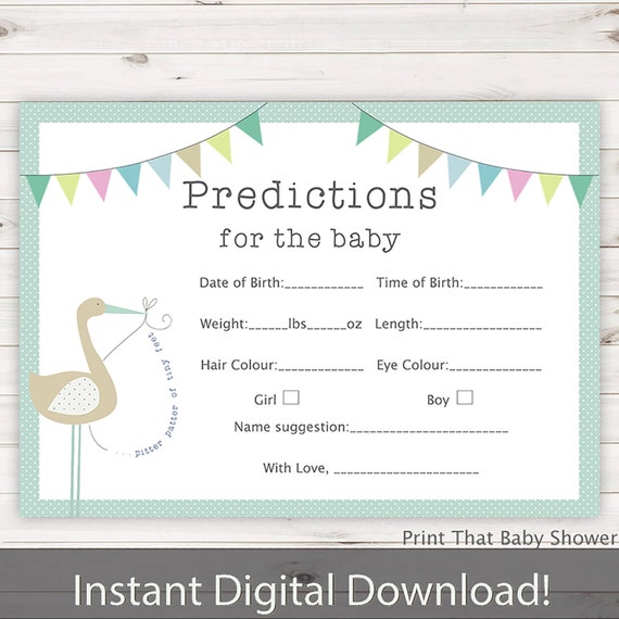 Baby Shower Games Baby Predictions Game Baby Predictiction Card Baby Shower Games Baby Predictions Game Baby Predictiction Card