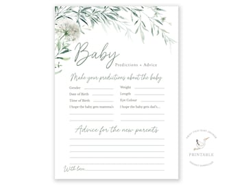 Baby Predictions Card | Baby Shower Games | Advice & Wishes for Parents To Be | Baby Predictions and Advice, Botanical Baby Shower, Greenery