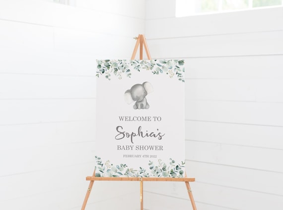 Baby Shower Welcome Sign - Baby Elephant Baby Shower Printable Signs - Welcome to the Baby Shower - Personalized - Greenery Baby Shower Il_570xn