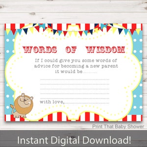 Babyshowerspellen - Babywoorden van wijsheid - Babyadvieskaarten - Circusdouchespellen - Circusadvieskaarten - Circus