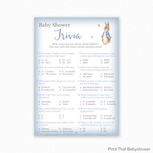 Baby Shower Games - Baby Trivia Game - Baby Shower Trivia - Peter Rabbit Baby Shower - Peter Rabbit Shower Games - Printable Game