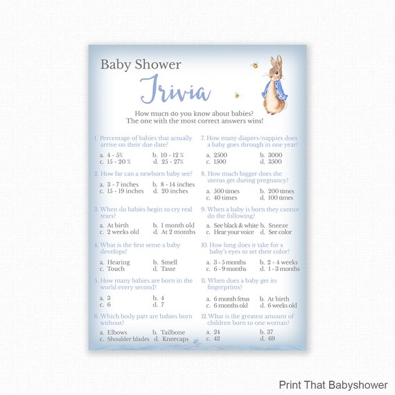 Baby Shower Games - Baby Trivia Game - Baby Shower Trivia - Peter Rabbit Baby Shower - Peter Rabbit Shower Games - Printable Game Il_570xn