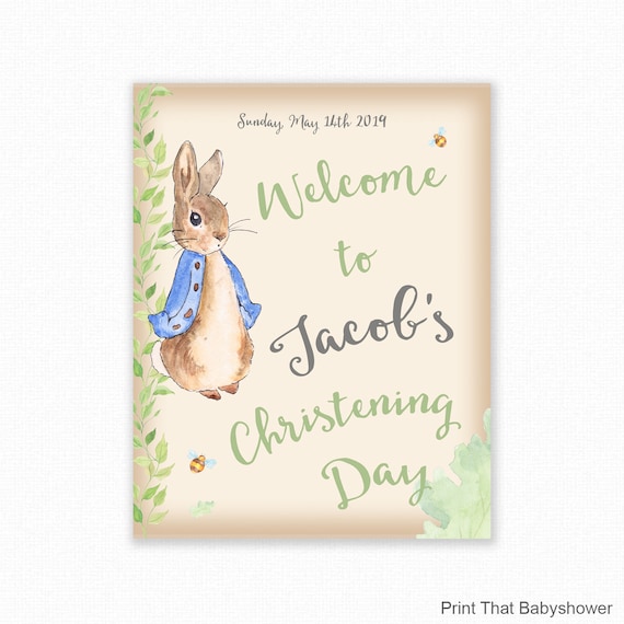Christening Welcome Sign - Peter Rabbit Christening - Personalized ...