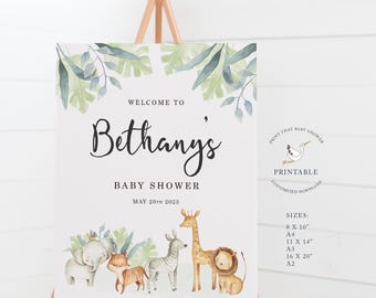 Baby Shower Welcome Sign - Elephant Safari Baby Shower Printable Signs - Welcome to the Baby Shower - Personalized - Elephant Giraffe Zebra