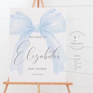Cartello di benvenuto per baby shower - Coquette Baby Shower Cartello stampabile - Benvenuti al Baby Shower - Personalizzato - Fiocco blu