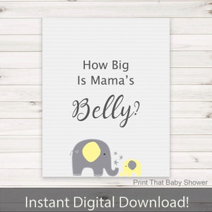 Baby Shower Games How Big Is Mommy's Belly Game Yellow Elephant Baby Shower Shower Games Guess how big mommys belly, Yellow Elephant image 2