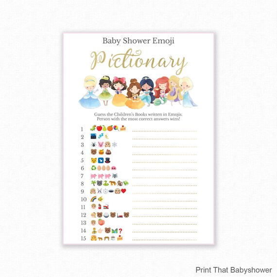 Baby Shower Game - Princess Baby Shower - Emoji Pictionary - Princess Baby Shower Printable - Baby Shower Emoji Game - Princess Baby Shower Il_570xn