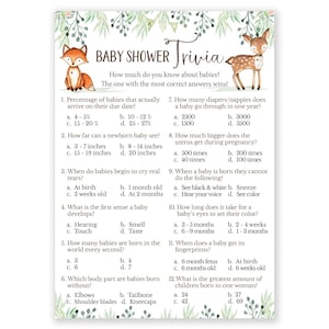 Baby Shower Games - Baby Trivia Game - Baby Shower Trivia - Woodland Baby Shower - Woodland Shower Games - Printable Game - Woodland