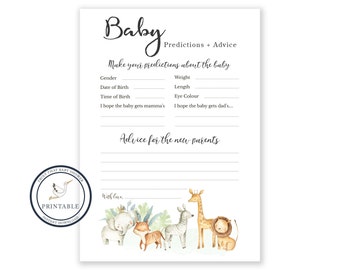 Baby Predictions Card | Baby Shower Games | Advice & Wishes for Parents To Be | Baby Predictions and Advice | Elephant Safari Baby Shower