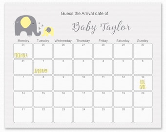 Elefant Baby Shower - Guess The Due Date - Baby Shower Games - Baby Shower Birthday Vorhersage - Druckbares Baby Shower Due Date Spiel