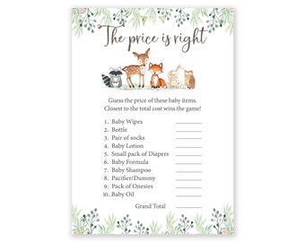 The Price is Right Baby Shower Game - Printable Shower Games - Fox - Rabbit - Deer - Woodland