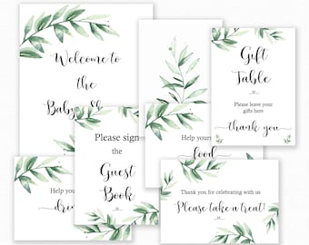 Baby Shower Decorations - Greenery Baby Shower Table Signs - Baby Shower Welcome Sign Decoration - Greenery Table Decorations - Botanical