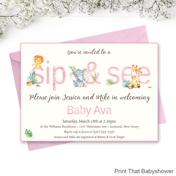 sip and see invitation elephant giraffe sip and see baby sip and