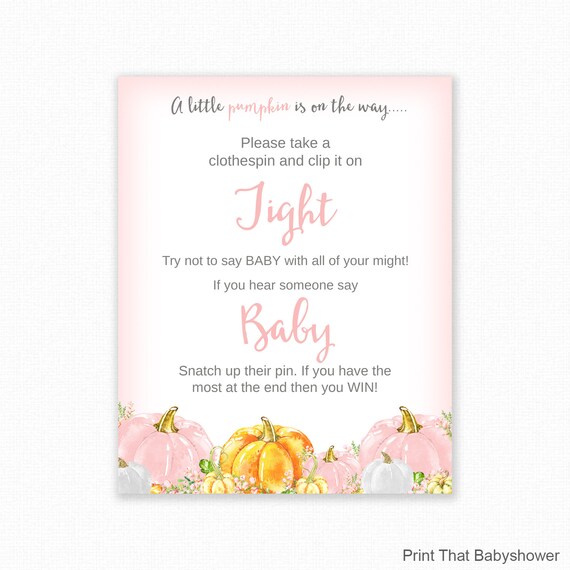 Don't Say Baby - Baby Shower Game Sign - Pumpkin Baby Shower, Printable Instant Download, Baby Shower Activites, Pumpkin Shower Game Il_570xn