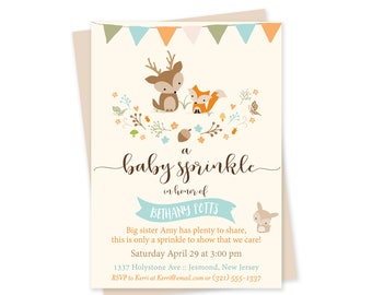 Woodland Baby Sprinkle Invitations - Woodland Baby Sprinkle - Printable Invitation - Woodland Baby Sprinkle Invites - Woodland Invitation