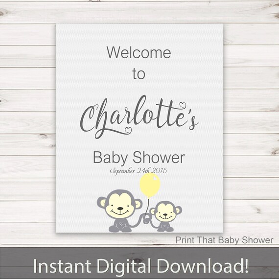Baby Shower Welcome Sign - Monkey Baby Shower - Personalized Welcome Sign - Baby Shower Sign - Monkey Welcome Sign - Yellow Monkey Il_570xn